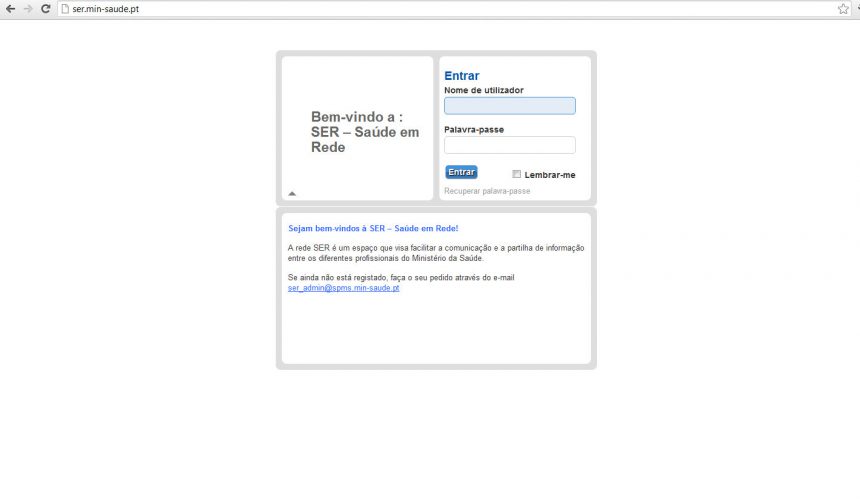 página de login da SER