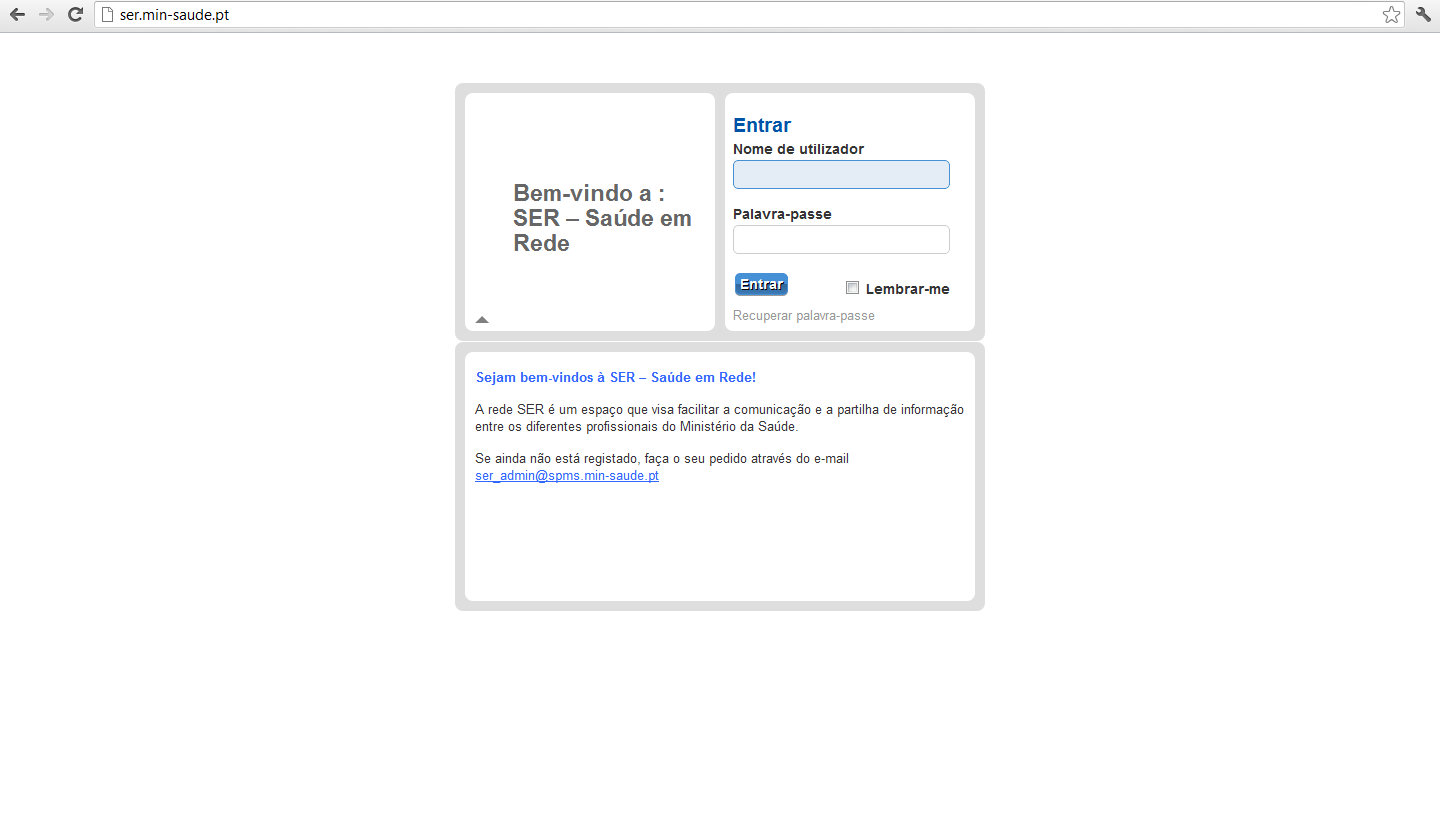 página de login da SER